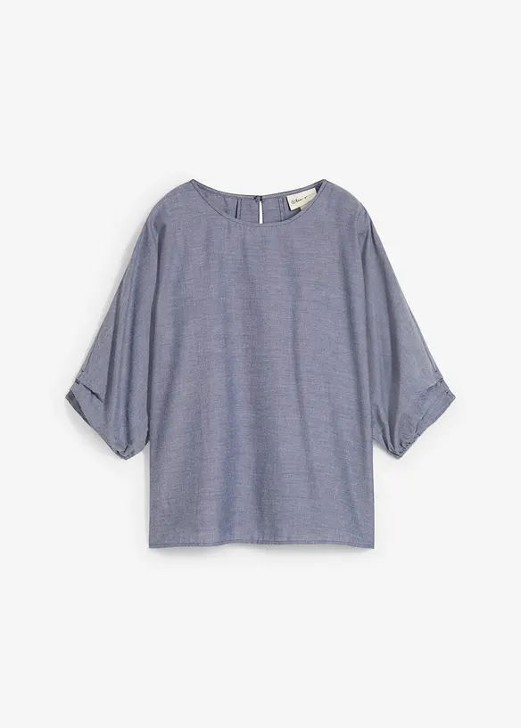Blusenshirt aus reiner Baumwolle in blau von vorne - bonprix