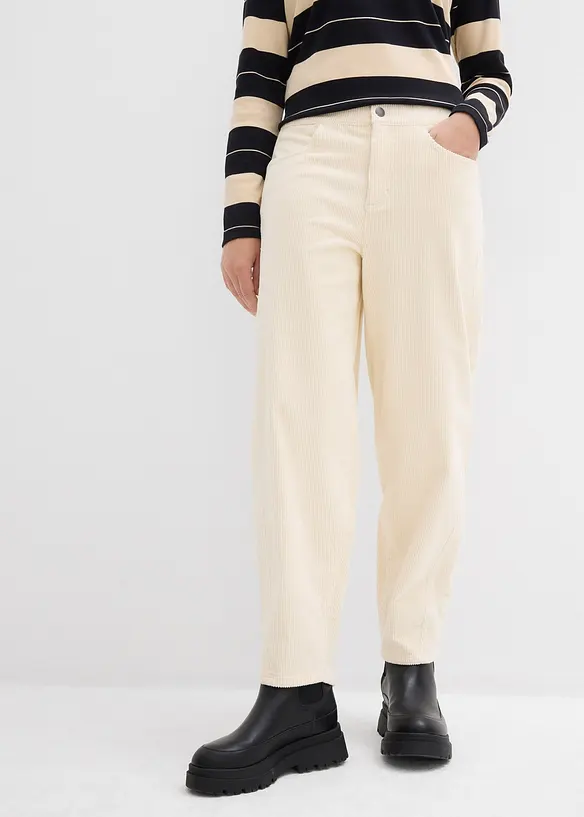 Barrel-Cordhose aus Baumwoll-Mix in beige von vorne - bonprix Barrel-Cordhose aus Baumwoll-Mix in beige von vorne - bonprix