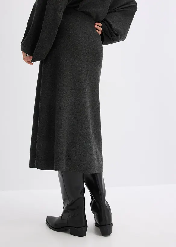 Ausgestellter Strickrock in grau von hinten - bonprix