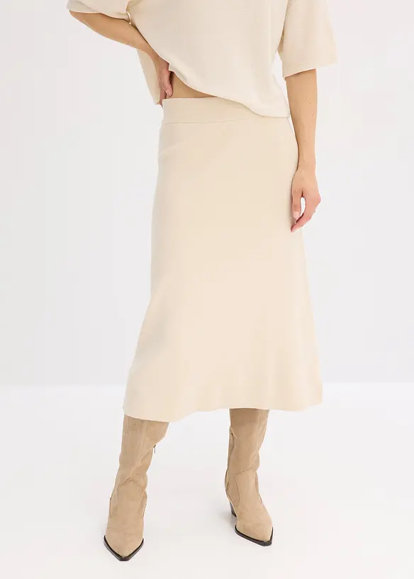 Ausgestellter Strickrock in beige von vorne - bonprix Ausgestellter Strickrock in beige von vorne - bonprix