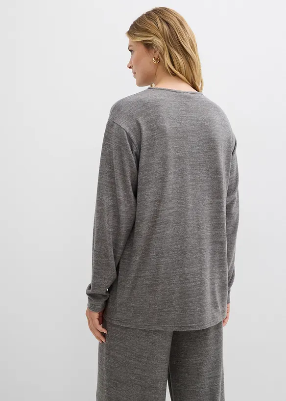 Long-Sweatshirt in Strickoptik in grau von hinten (im Anschnitt) - bonprix
