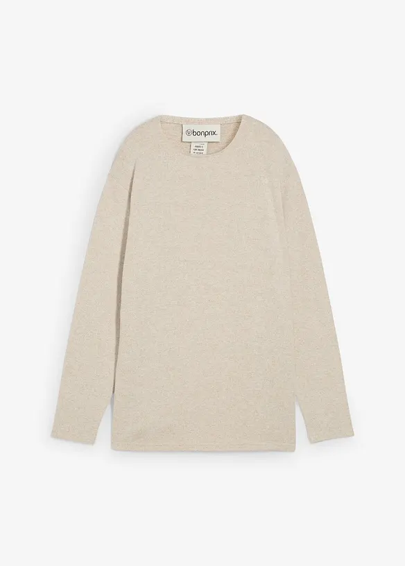 Long-Sweatshirt in Strickoptik in beige von vorne - bonprix