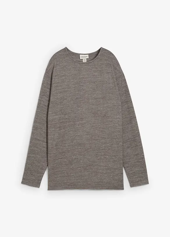 Long-Sweatshirt in Strickoptik in grau von vorne - bonprix
