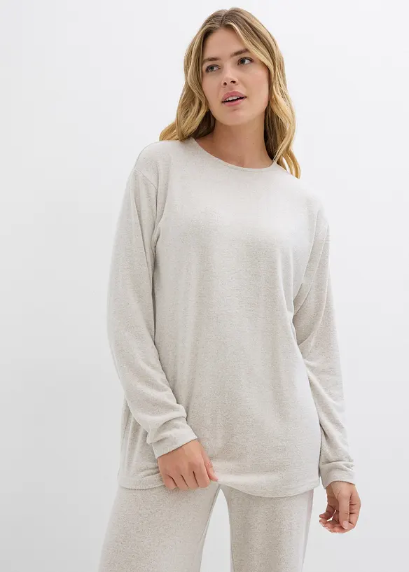 Long-Sweatshirt in Strickoptik in beige von vorne (im Anschnitt) - bonprix