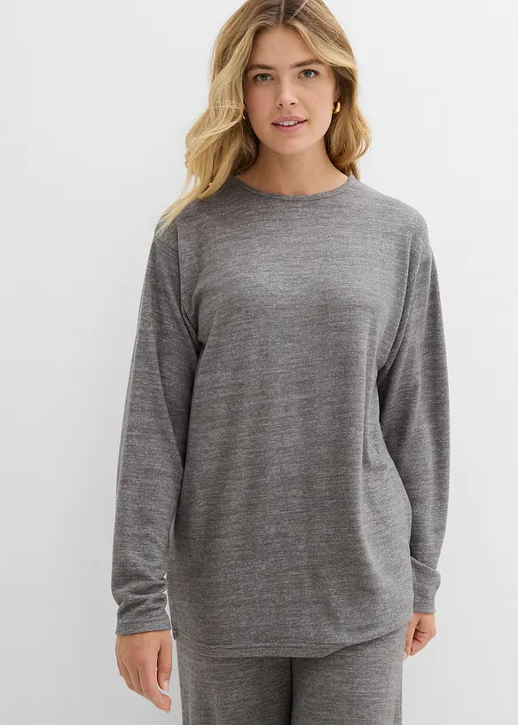 Long-Sweatshirt in Strickoptik in grau von vorne (im Anschnitt) - bonprix