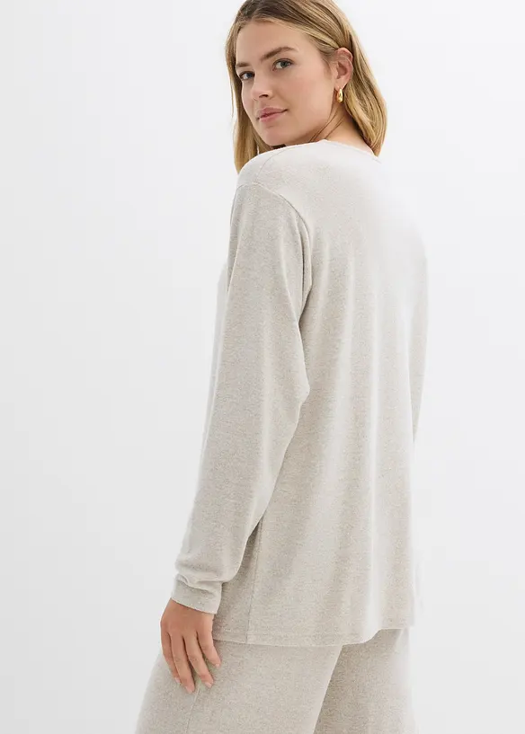 Long-Sweatshirt in Strickoptik in beige von hinten (im Anschnitt) - bonprix