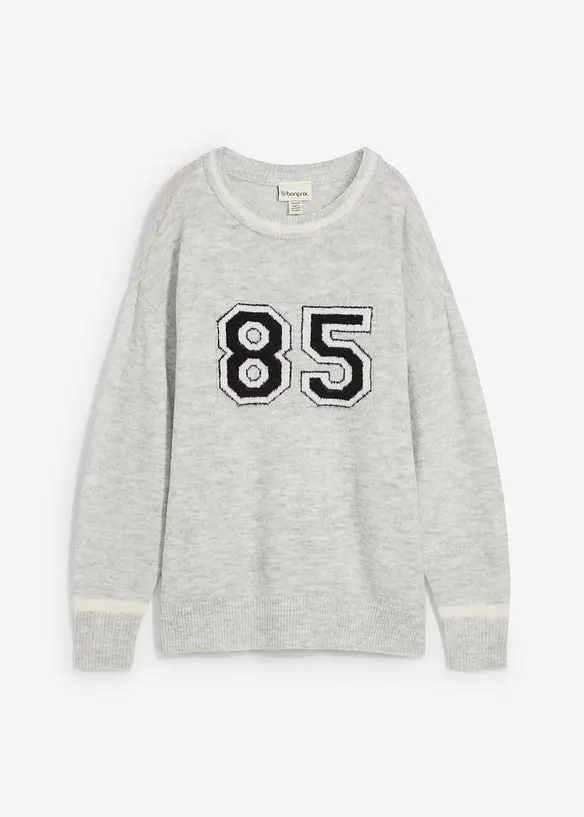 Oversize-Pullover mit überschnittener Schulter in grau von vorne - bonprix