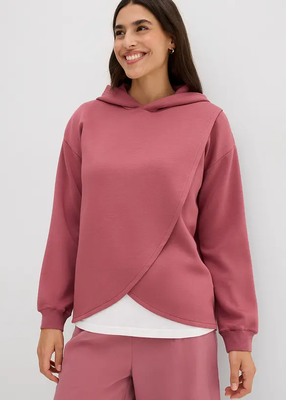 Hoodie mit Kapuze aus softem Viskose-Mix in lila von vorne (im Anschnitt) - bonprix