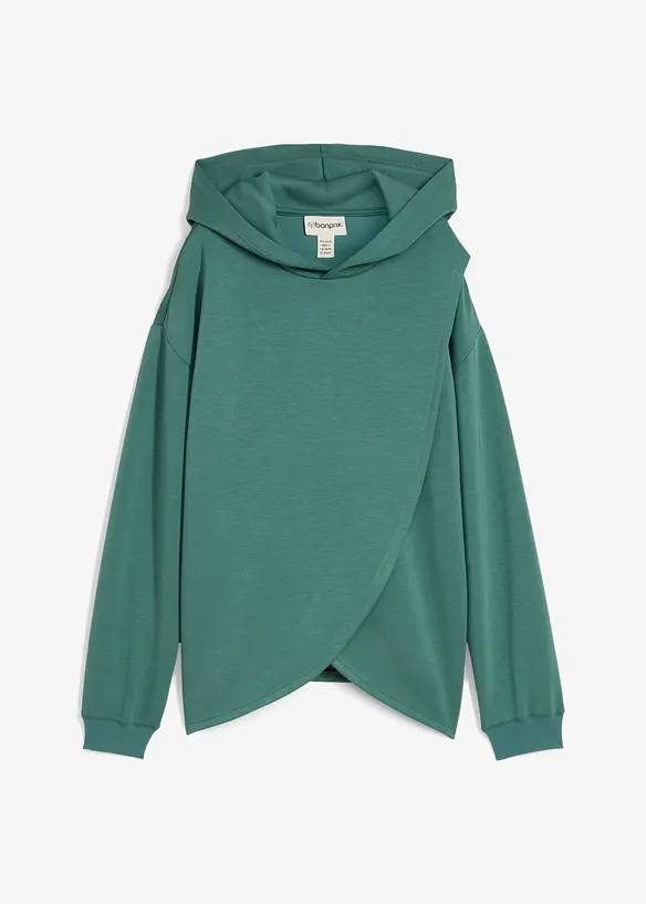Hoodie mit Kapuze aus softem Viskose-Mix in grün von vorne - bonprix