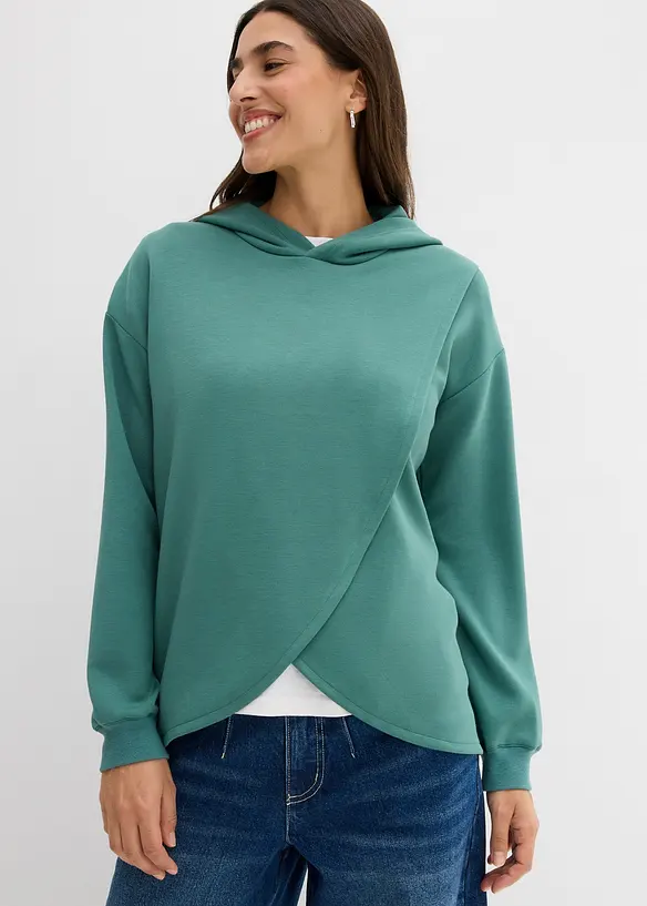 Hoodie mit Kapuze aus softem Viskose-Mix in grün von vorne (im Anschnitt) - bonprix