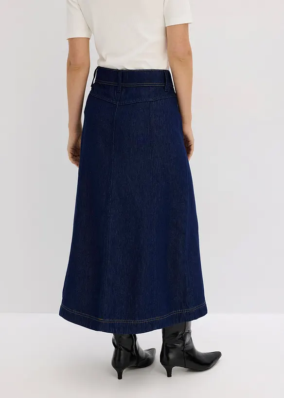 Jeansrock Midilänge in blau von hinten - bonprix