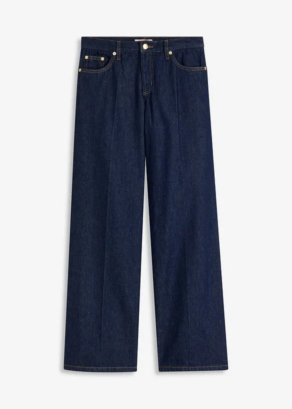 Wide-Leg-Jeans Mid Waist in blau von vorne - bonprix