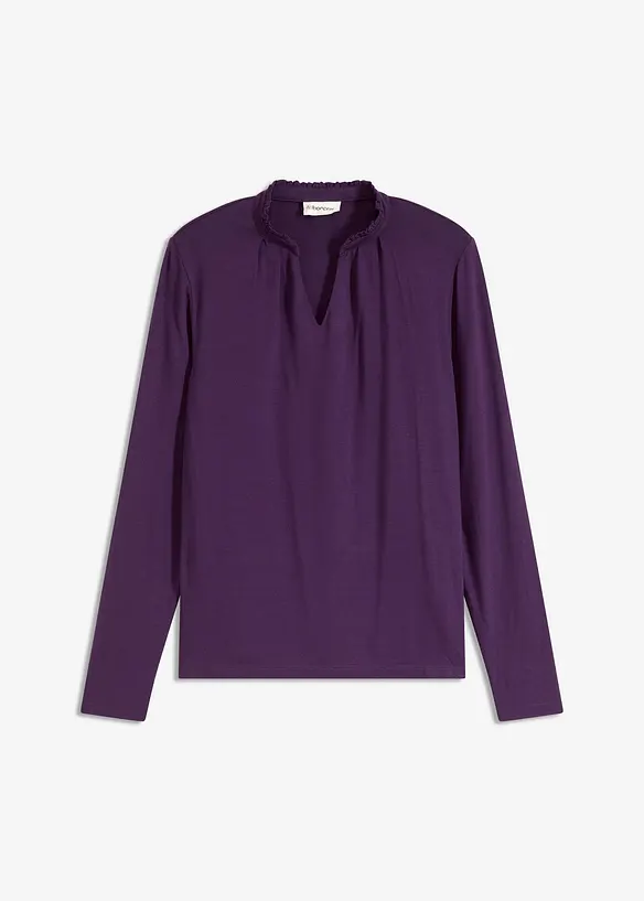 Shirt mit Stehkragen in lila von vorne - bonprix