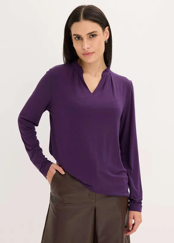 Shirt mit Stehkragen in lila von vorne (im Anschnitt) - bonprix