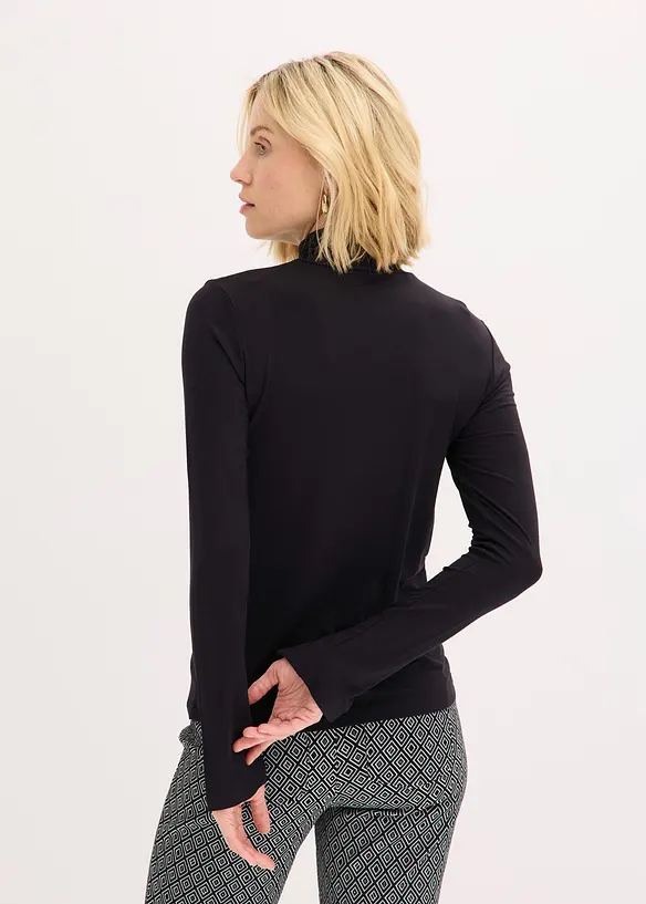 Rollkragenshirt mit dekorativen Knöpfen in schwarz von hinten (im Anschnitt) - bonprix