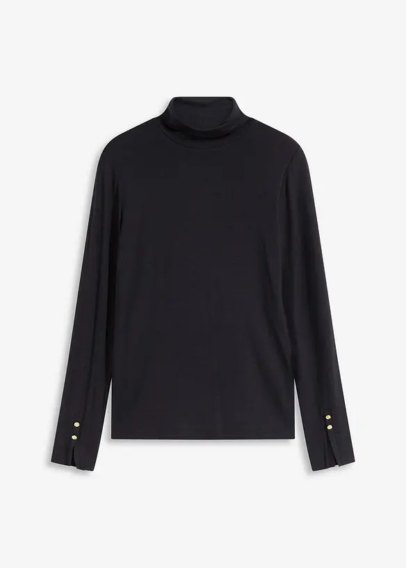Rollkragenshirt mit dekorativen Knöpfen in schwarz von vorne - bonprix