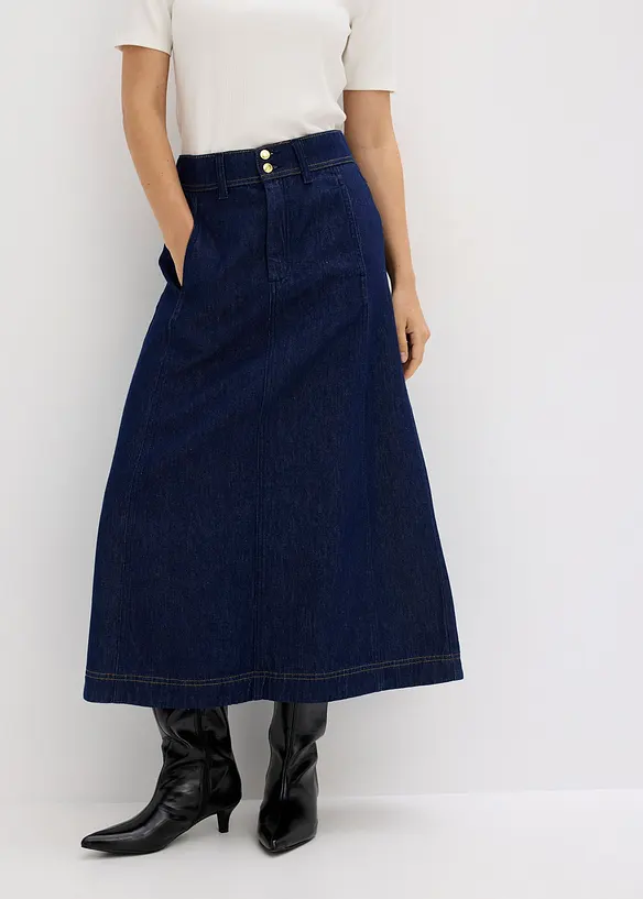 Jeansrock Midilänge in blau von vorne - bonprix