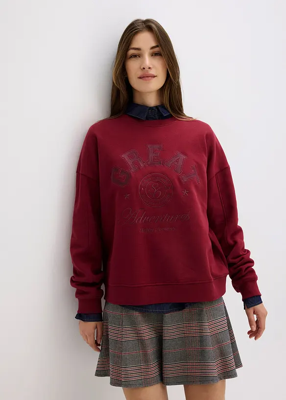 Oversize-Sweatshirt aus reiner Baumwolle in rot von vorne (im Anschnitt) - bonprix