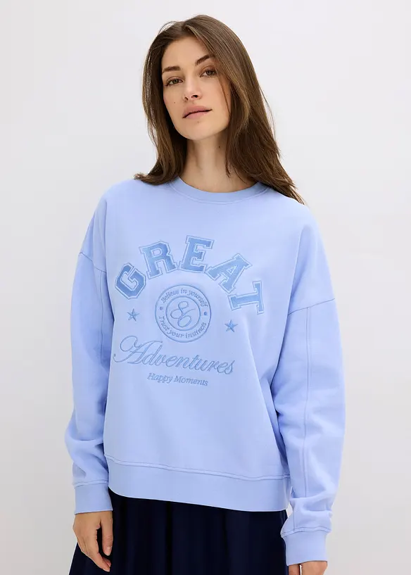Oversize-Sweatshirt aus reiner Baumwolle in blau von vorne (im Anschnitt) - bonprix