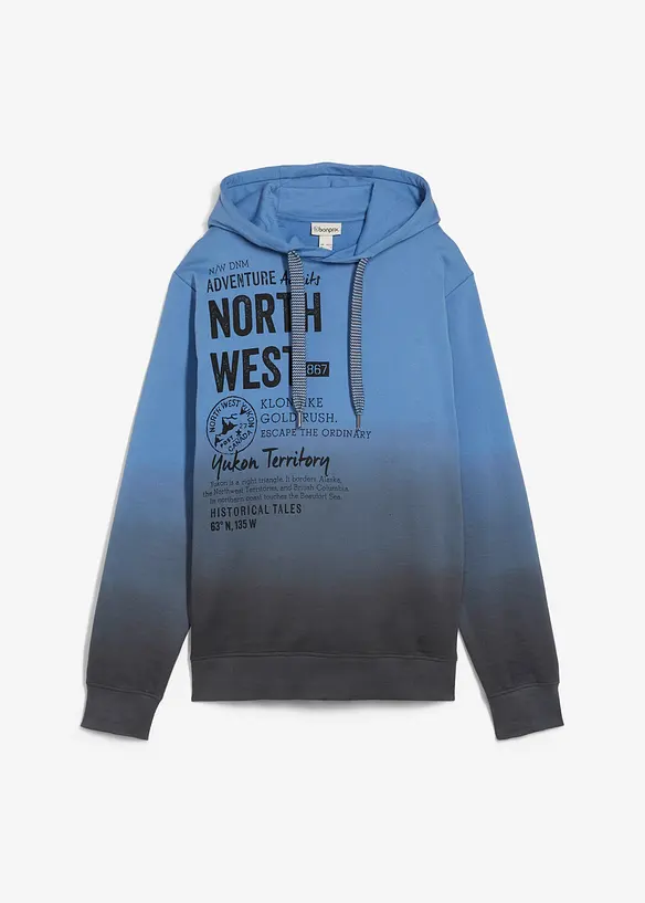 Hoodie aus reiner Baumwolle in blau von vorne - bonprix