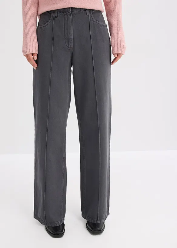 Twillhose aus reiner Baumwolle in grau von vorne - bonprix