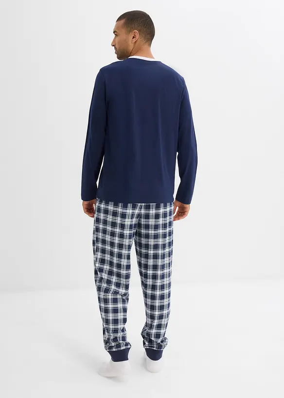 Pyjama mit Baumwolle und langen Ärmeln in blau von hinten (Totalaufnahme) - bonprix