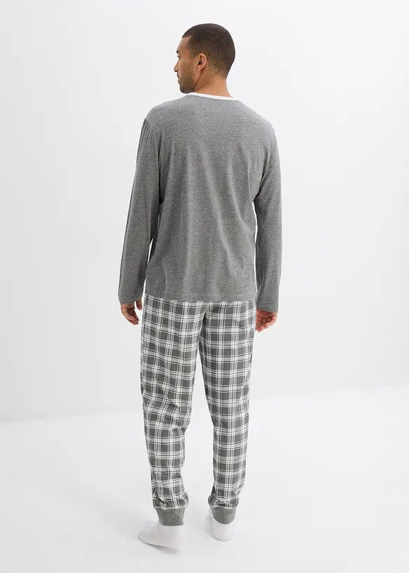 Pyjama mit Baumwolle und langen Ärmeln in grau von hinten (Totalaufnahme) - bonprix