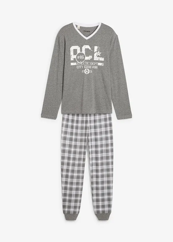 Pyjama mit Baumwolle und langen Ärmeln in grau von vorne - bonprix