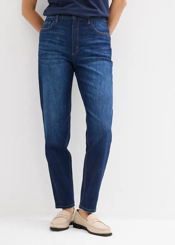 Mom-Jeans High Waist, cropped in blau von vorne - bonprix