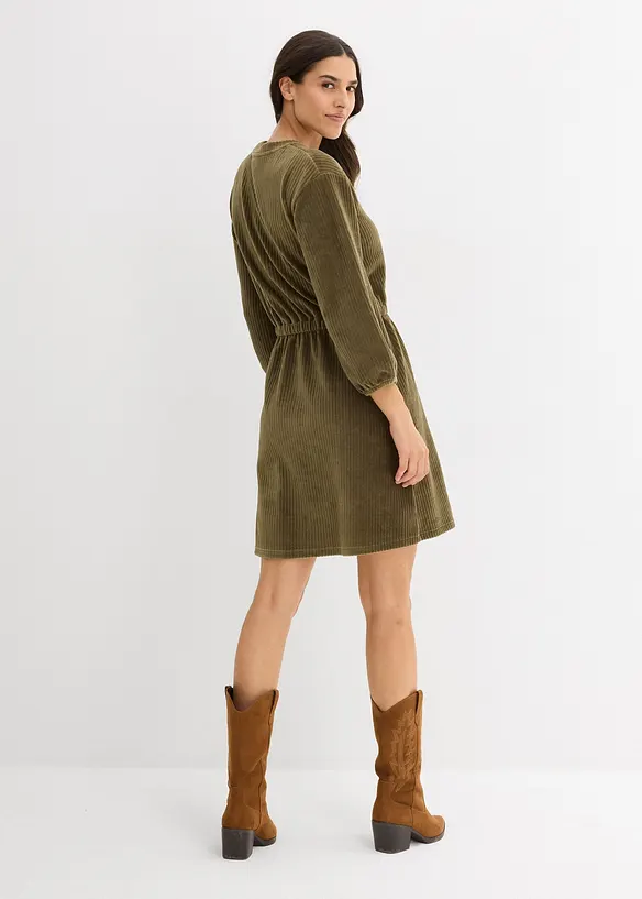 Kleid aus Jersey-Cord in grün von hinten (Totalaufnahme) - bonprix Kleid aus Jersey-Cord in grün von hinten (Totalaufnahme) - bonprix