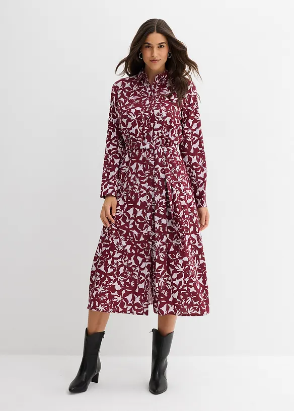 Hemdblusenkleid aus fließender Viskose in rot von vorne (Totalaufnahme) - bonprix Hemdblusenkleid aus fließender Viskose in rot von vorne (Totalaufnahme) - bonprix