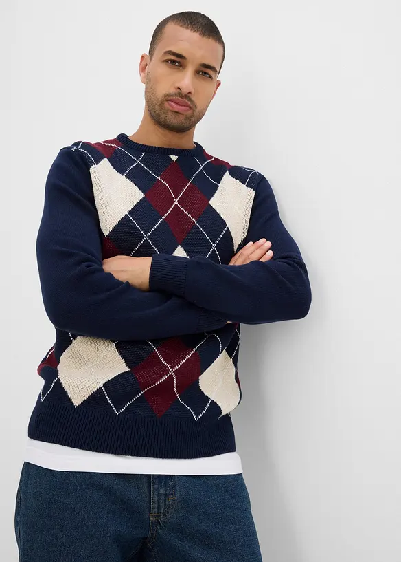 Pullover aus reiner Baumwolle in blau von vorne (im Anschnitt) - bonprix