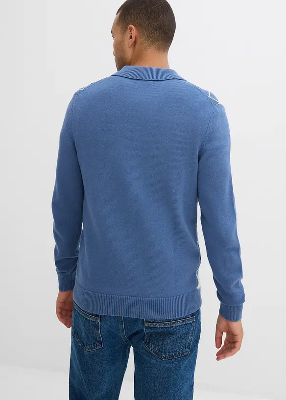 Polo-Pullover aus reiner Baumwolle in blau von hinten (im Anschnitt) - bonprix