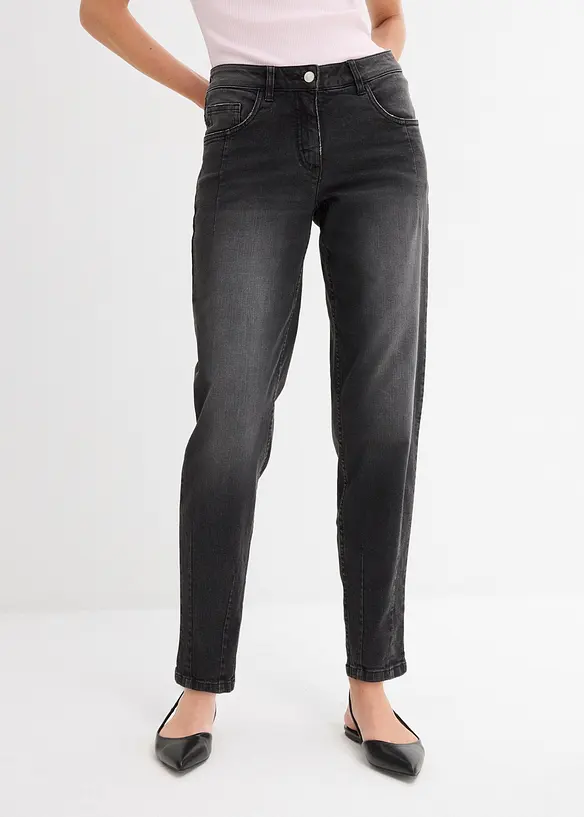 Barrel-Jeans Mid Waist in schwarz von vorne - bonprix