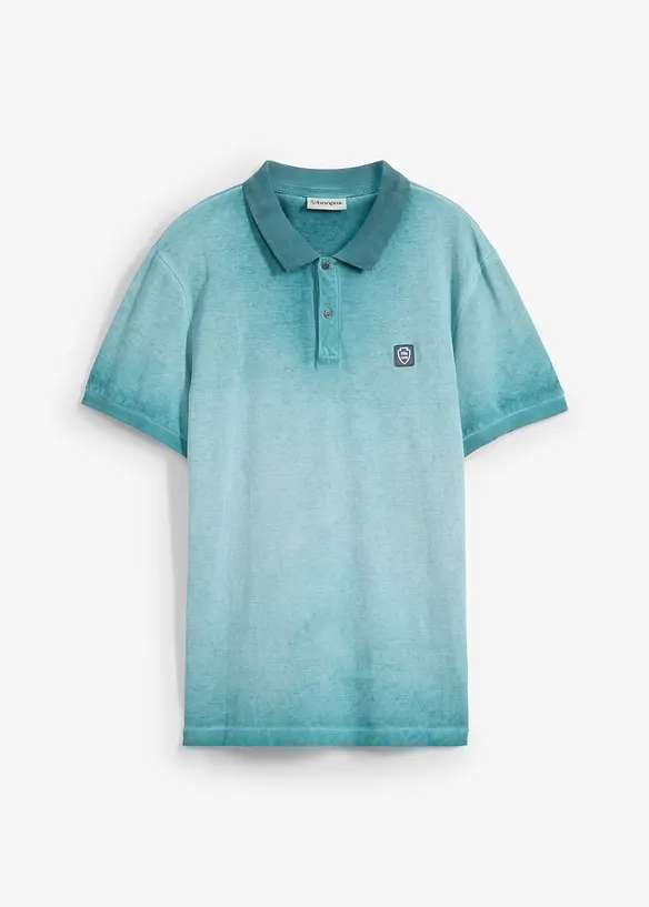 Piqué-Poloshirt in gewaschener Optik in grün von vorne - bonprix
