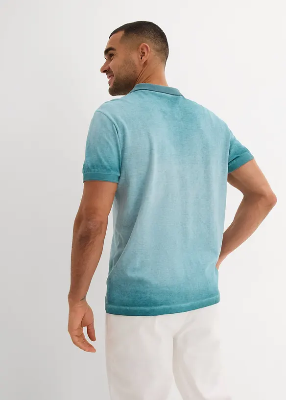 Piqué-Poloshirt in gewaschener Optik in grün von hinten (im Anschnitt) - bonprix