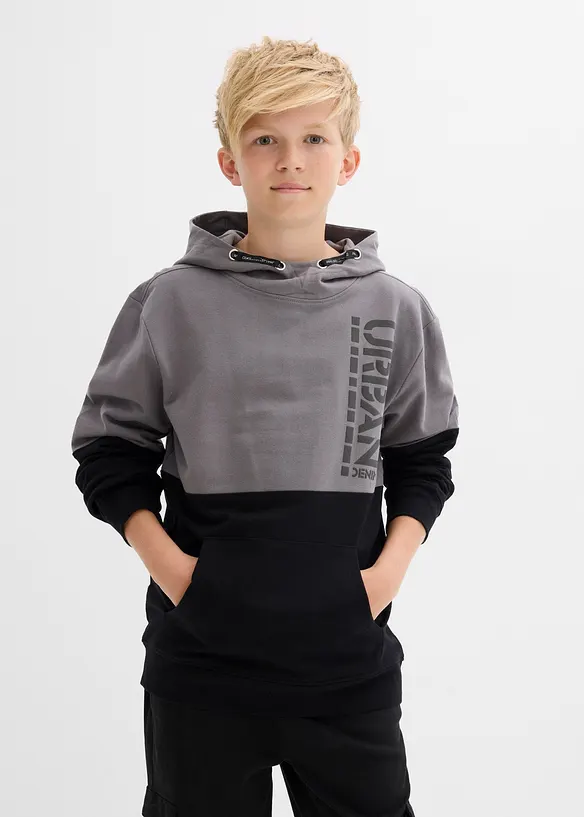 Hoodie aus reiner Bio-Baumwolle in grau von vorne (im Anschnitt) - bonprix