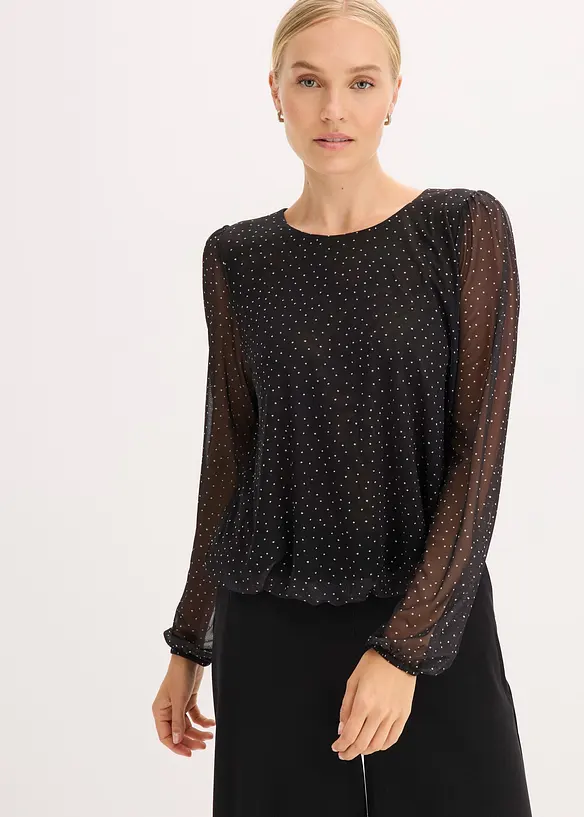 Langarmshirt mit Schleife am Rücken in schwarz von vorne (im Anschnitt) - bonprix