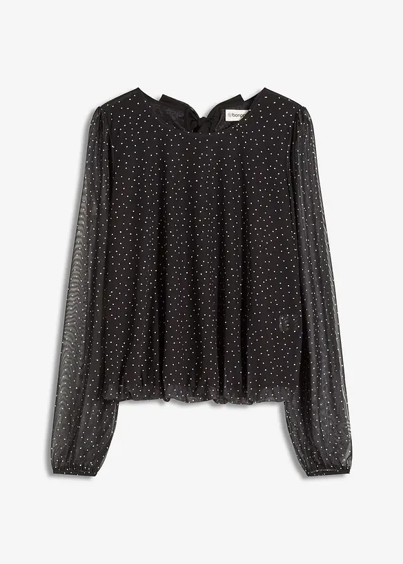 Langarmshirt mit Schleife am Rücken in schwarz von vorne - bonprix