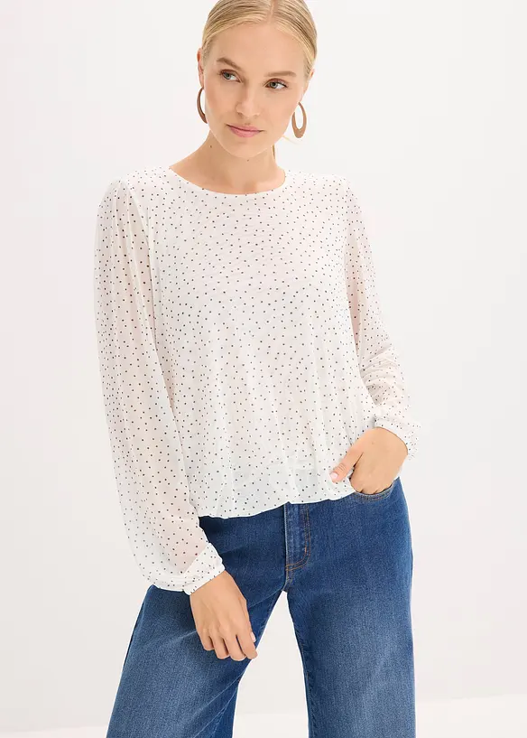 Langarmshirt mit Schleife am Rücken in weiß von vorne (im Anschnitt) - bonprix