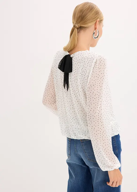 Langarmshirt mit Schleife am Rücken in weiß von hinten (im Anschnitt) - bonprix