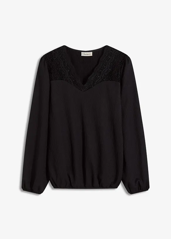 Langarmshirt mit Spitze in schwarz von vorne - bonprix