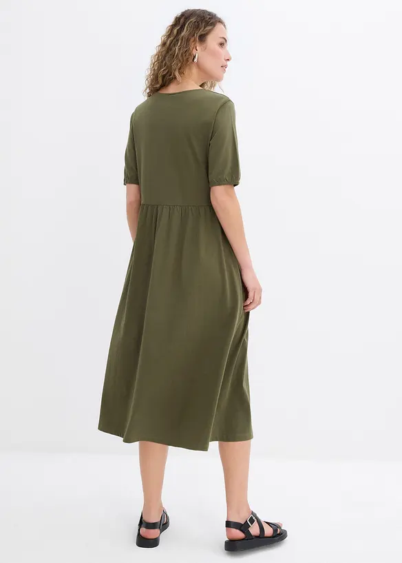 Midikleid aus reiner Baumwolle in grün von hinten (Totalaufnahme) - bonprix