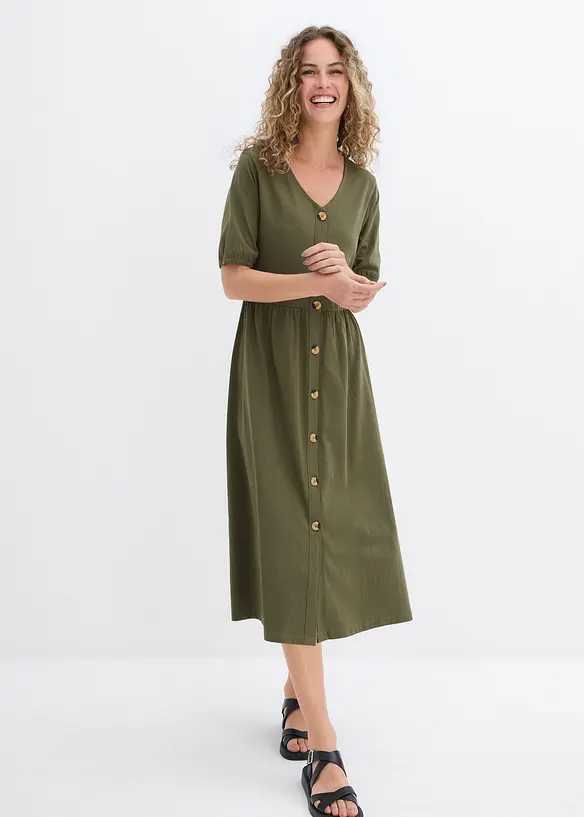 Midikleid aus reiner Baumwolle in grün von vorne (Totalaufnahme) - bonprix