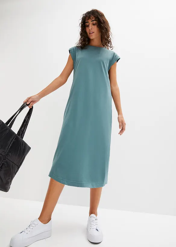 Shirtkleid aus Bio-Baumwolle in grün von vorne (Totalaufnahme) - bonprix