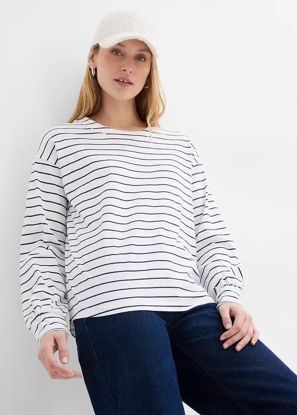 Langarmshirt aus reiner Bio-Baumwolle in weiß von vorne (im Anschnitt) - bonprix Langarmshirt aus reiner Bio-Baumwolle in weiß von vorne (im Anschnitt) - bonprix