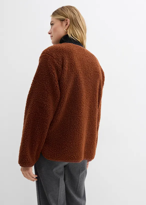 Teddy-Fleecejacke in braun von hinten (im Anschnitt) - bonprix