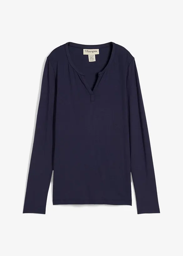 Langarmshirt aus softem Viskose Mix in blau von vorne - bonprix
