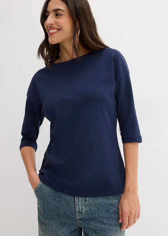 Shirt aus schwerer Baumwolle in blau von vorne (im Anschnitt) - bonprix