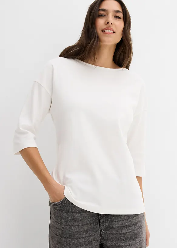 Shirt aus schwerer Baumwolle in weiß von vorne (im Anschnitt) - bonprix